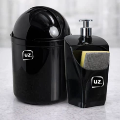Kit de Pia 2 Peças Porta Detergente Dispenser e Lixeira de Pia Cozinha 4 Litros