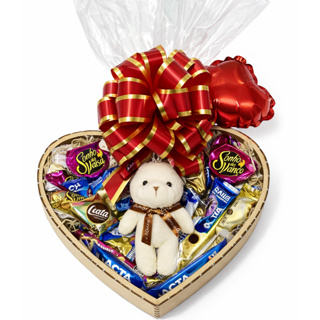 Cesta de Chocolate Nestlé  Coração MDF com 17 Chocolates e Ursinho em Oferta na Shopee