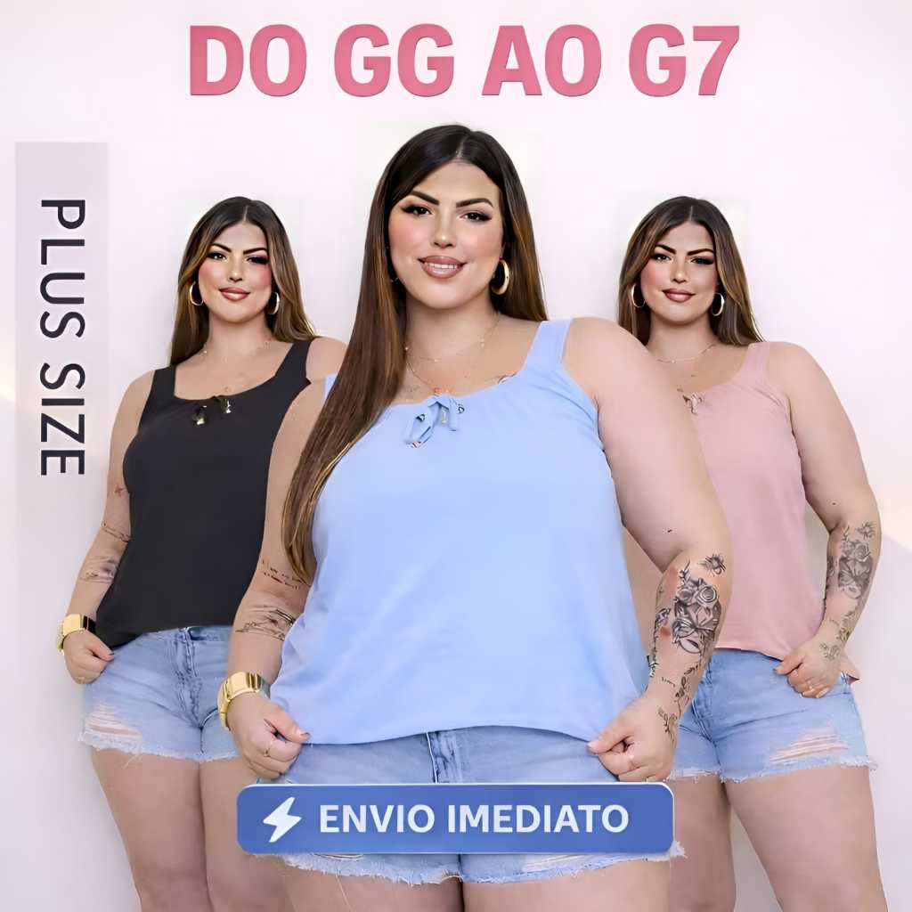 Blusa Regata Feminina Plus Size Elastico Na Gola Com Ponteira Dourada Tendencia GG ao G7 em Oferta na Shopee
