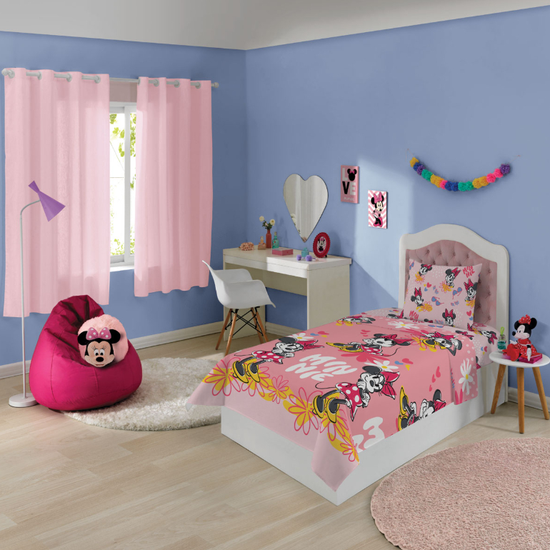 Jogo de Cama Solteiro Microfibra Estampado Infantil Minnie 3 Peças - Lepper