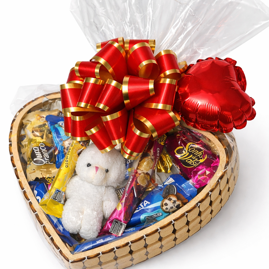 Cesta de Chocolate Nestlé Páscoa Coração MDF com 17 Chocolates e Coelhinho em Oferta na Shopee