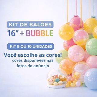 Kit 5 ou 10 Balões Encapsulados - Bubble 18" + Balão 16" Balão Aéreo Cores Sortidas em Oferta na Shopee