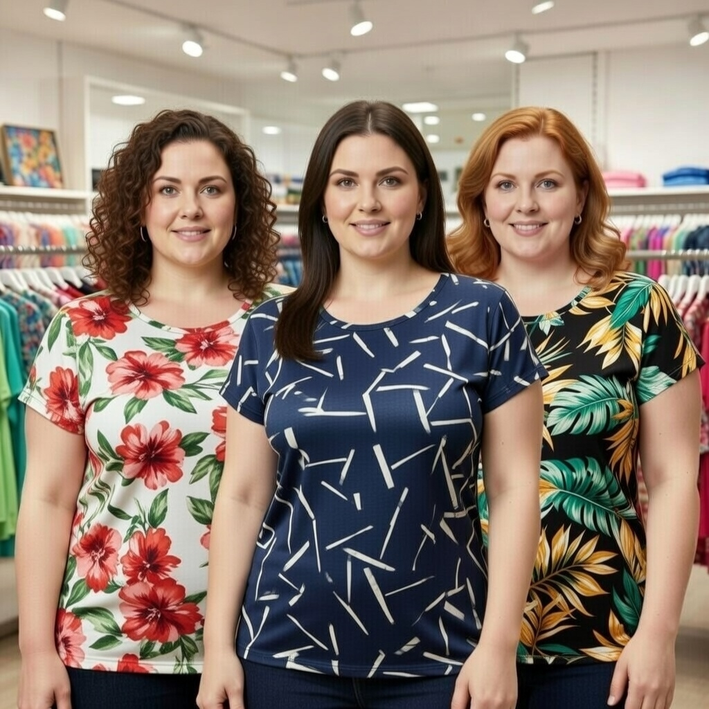 Kit 3 Camisetas Liganete Estampadas Plus Size G1 e G2 Estampas Variadas Femininas