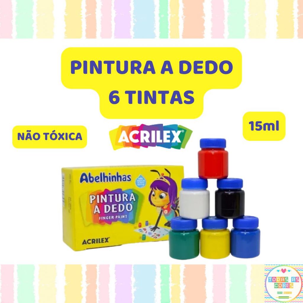 Pintura a Dedo Tinta 6 Cores 15ml ACRILEX Não Tóxica