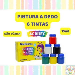 Pintura a Dedo Tinta 6 Cores 15ml ACRILEX Não Tóxica