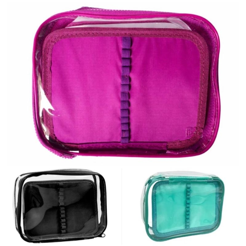 Estojo box baú grande PVC cristal transparente com divisória DAC ziper divisória material escolar ultraclear em Oferta na Shopee