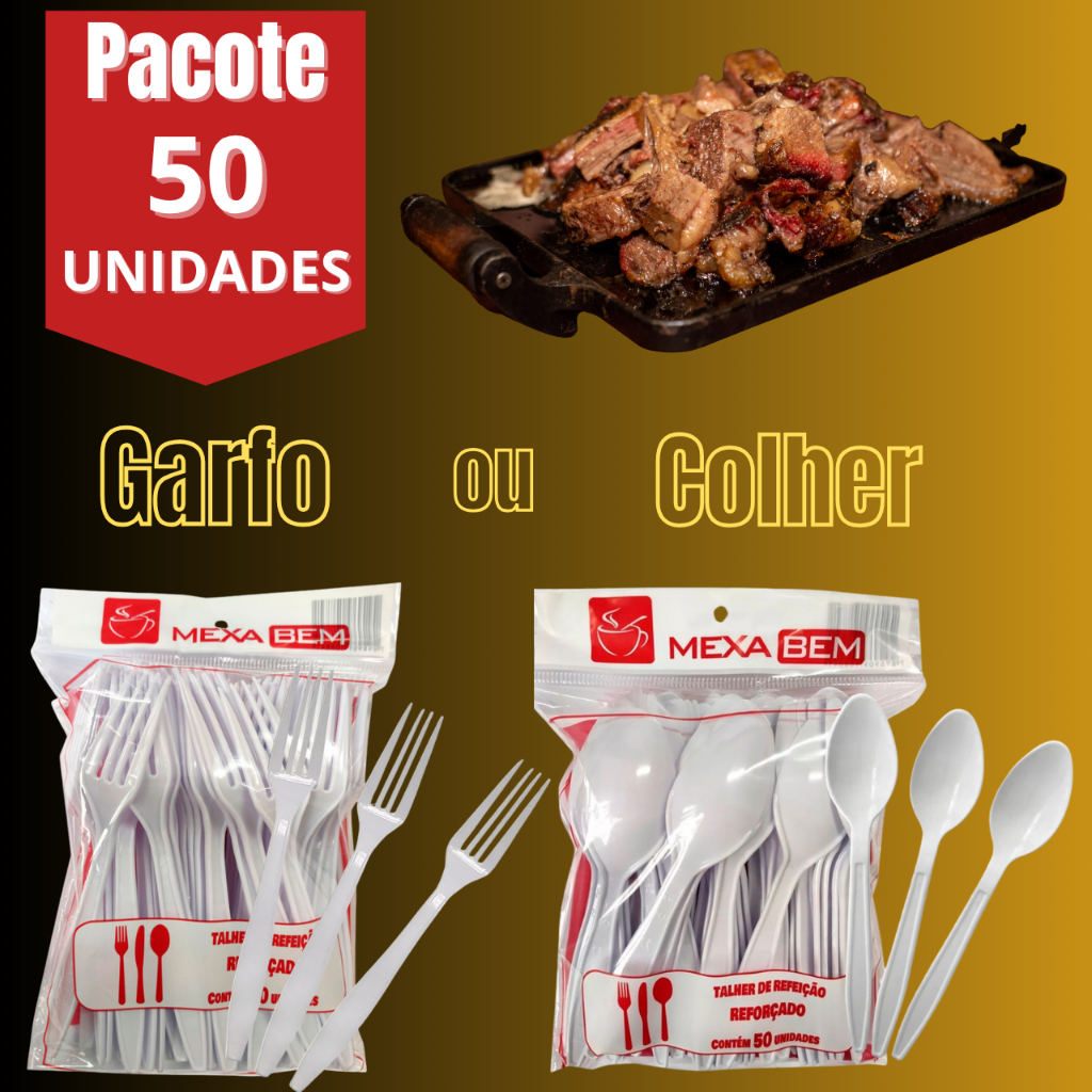 Garfo, Faca ou Colher 50 und  Refeição Reforçado Forte Master  Descartável Branco Churrasco em Oferta na Shopee