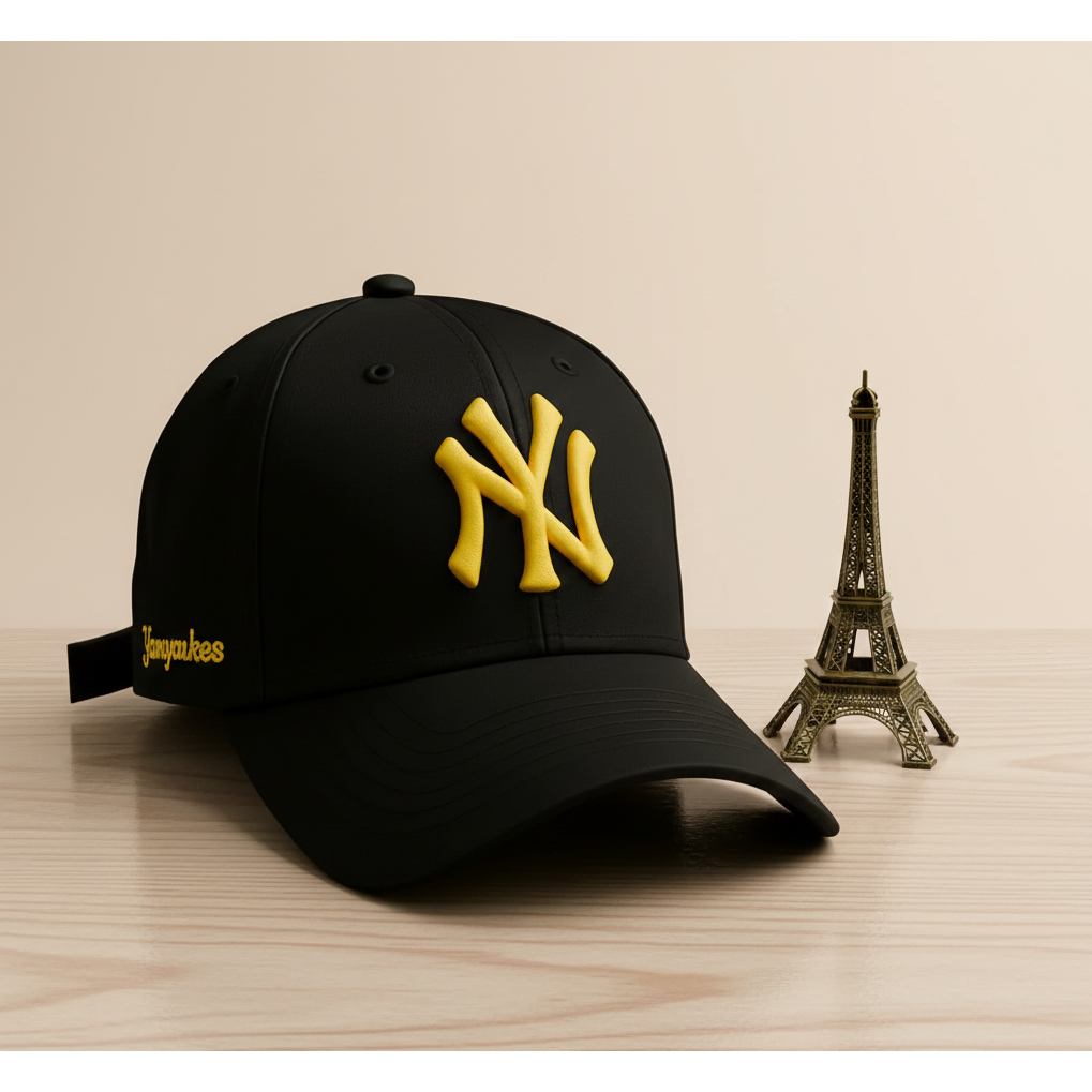 Bone Masculino Rasgado  Boné Rasgadinho Aba Curva Reta Bordado Fitão Fivela Strapbeck New Preto Branco New York Yankees