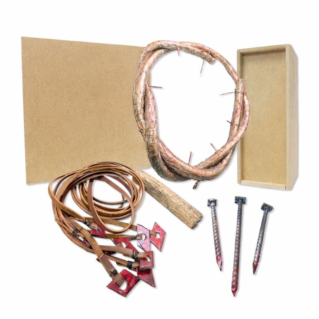 Kit Elementos da Crucificação De Cristo – Açoite, Coroa De Espinhos E Pregos em Oferta na Shopee