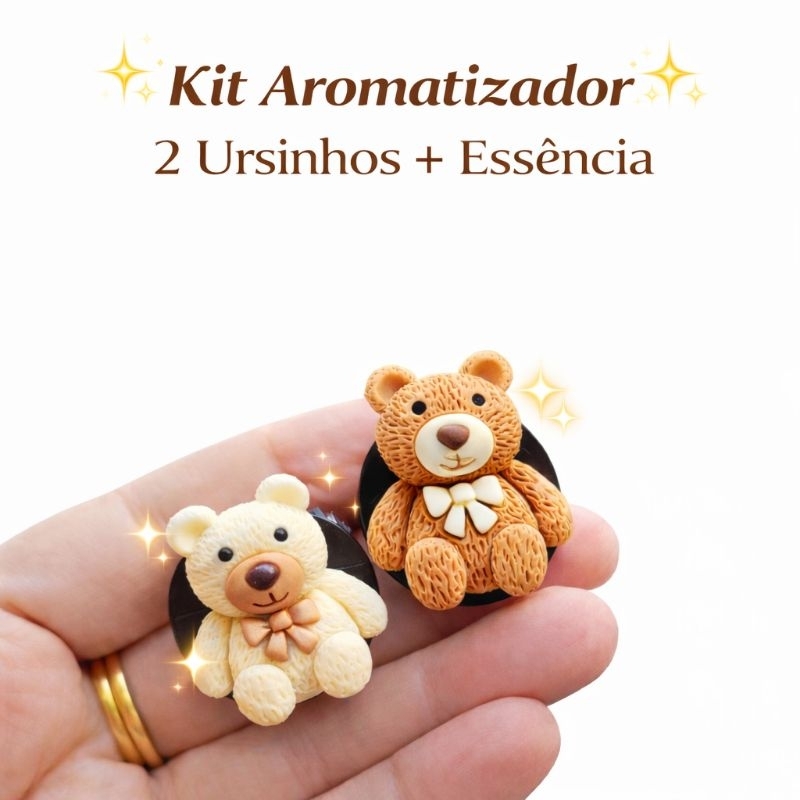 Aromatizador para Carro 2 Ursos Acessórios para Carro Feminino + Essência 10ml Cheirinho Carro em Oferta na Shopee