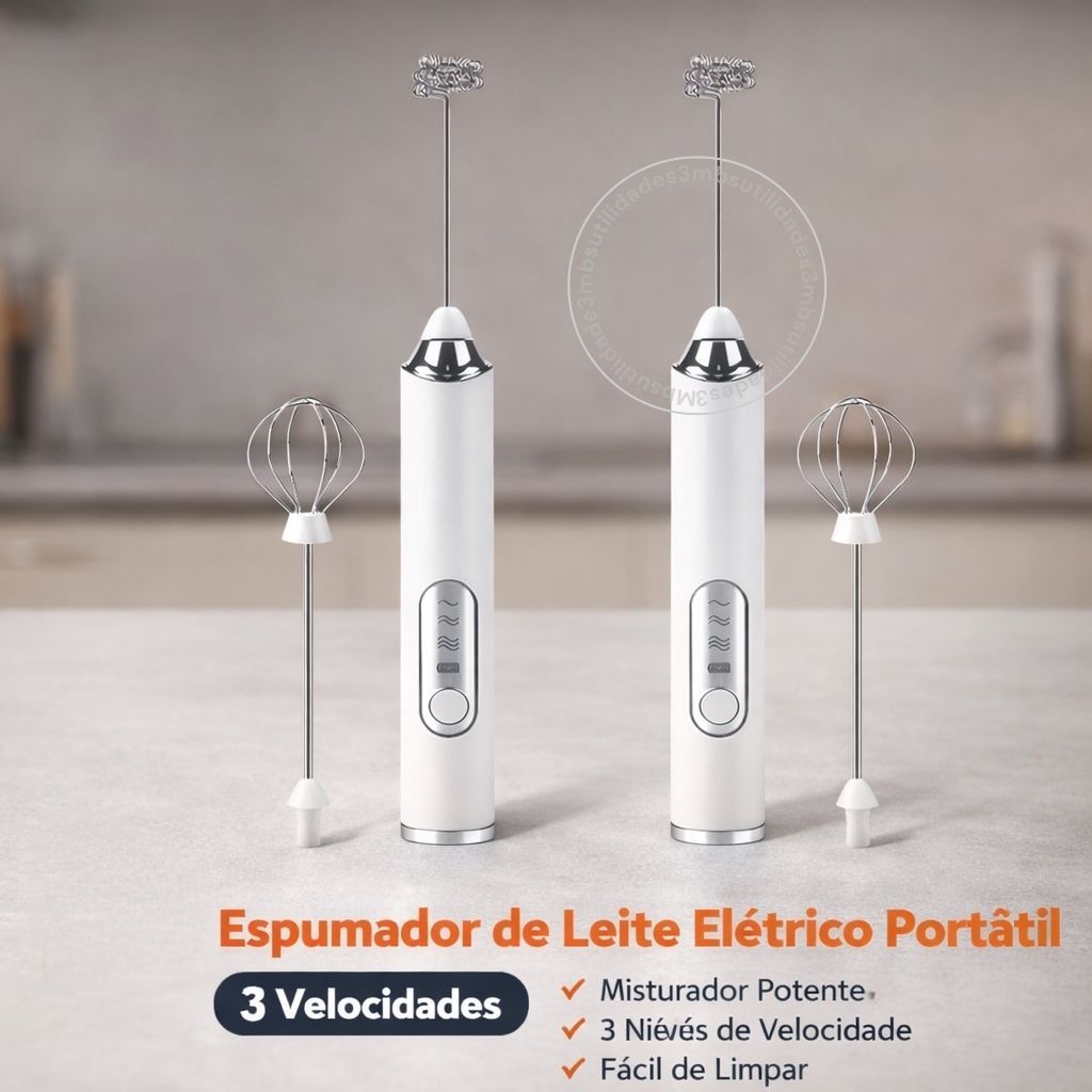 Kit 2 Mixer Batedor Misturador Nov Elétrico 2 em 1: Perfeito para Bebidas Leite, Café e Clara de Ovo