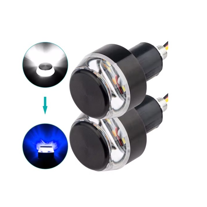 Par Pisca Seta Led Peso Guidão 22mm Café Racer Custom Moto Motocicleta Azul