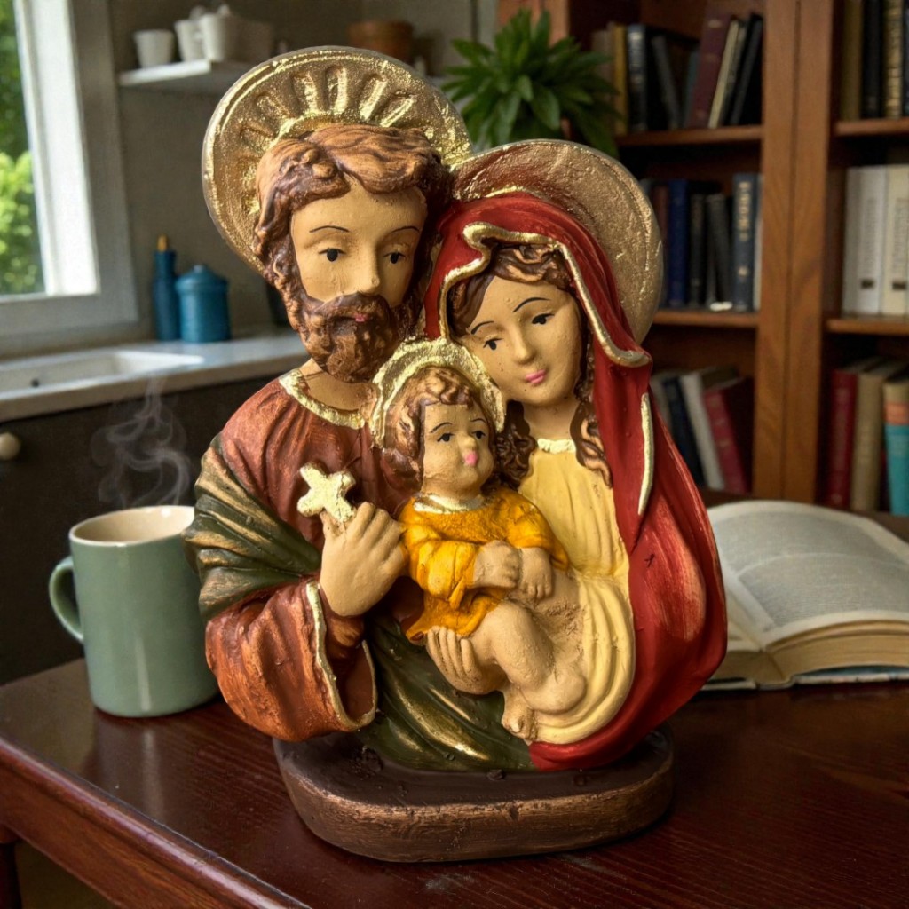 Busto Sagrada Familia 14cm pintura artesanal em gesso em Oferta na Shopee