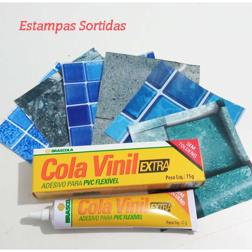 Kit Para PEQUENOS Remendo de Piscina de Vinil Cola 75gr + Faixa de Vinil 12cm x12cm ESTAMPA SORTIDA em Oferta na Shopee