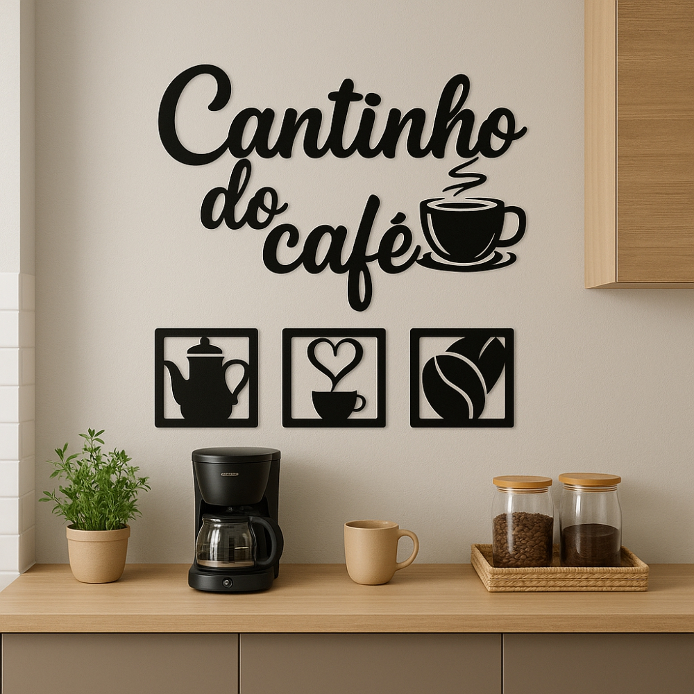 Kit Cantinho do Café 4 Peças para Decoração Frase Decorativa + Quadros de MDF em Oferta na Shopee