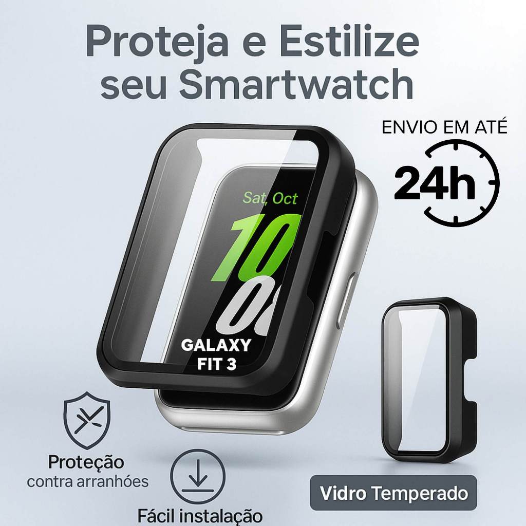 Capa Case 360 Vidro Temperado Para Samsung Galaxy Fit 3 SM-R390 - Proteção Total Premium em Oferta na Shopee