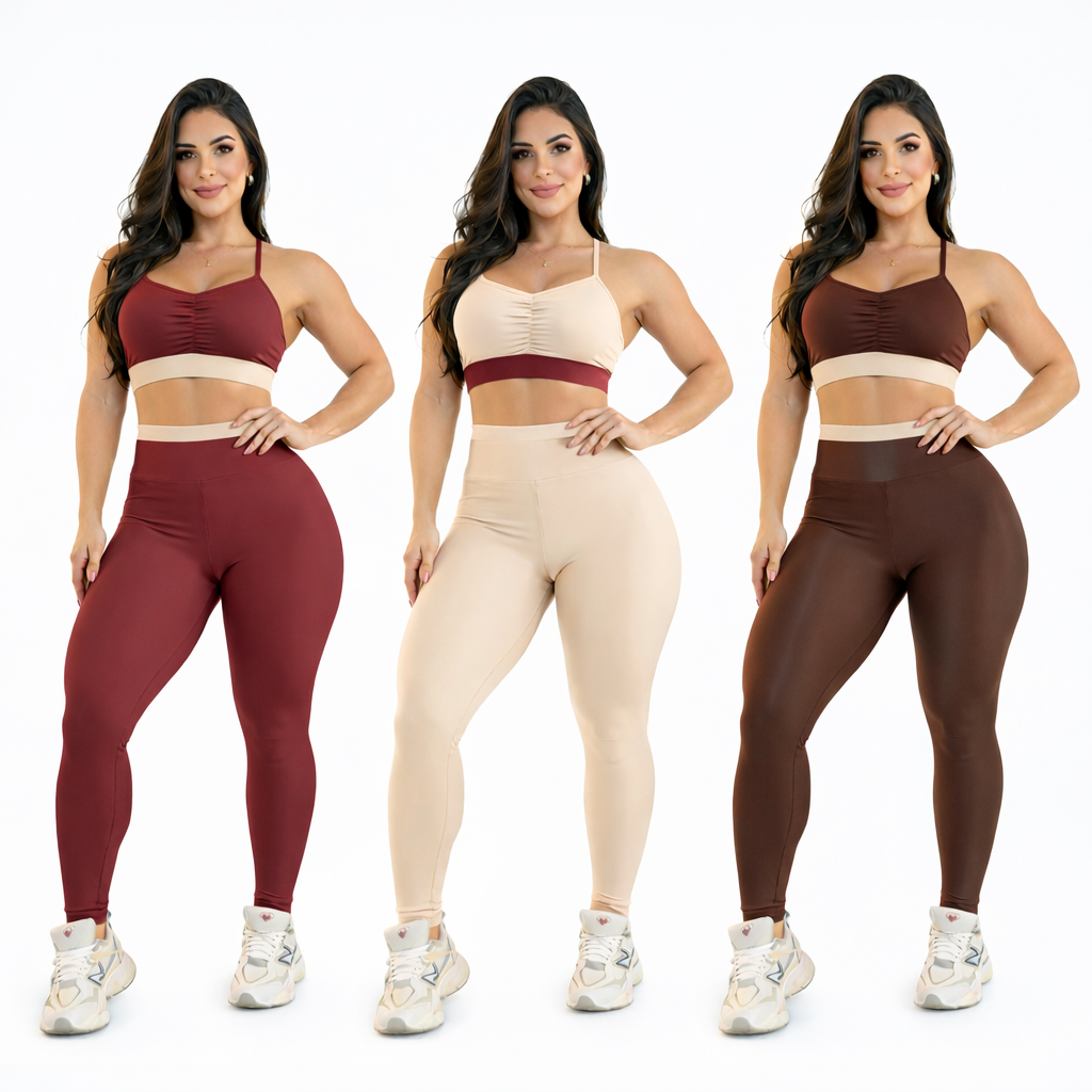Conjunto Fitness Feminino Academia Bicolor Top e Legging Tecido Conforto Premium