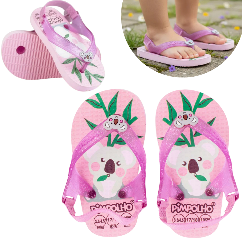 Chinelo da Pimpolho Baby Sandália Praiana Feminina Menina Antiderrapante Tamanho 17 ao 23
