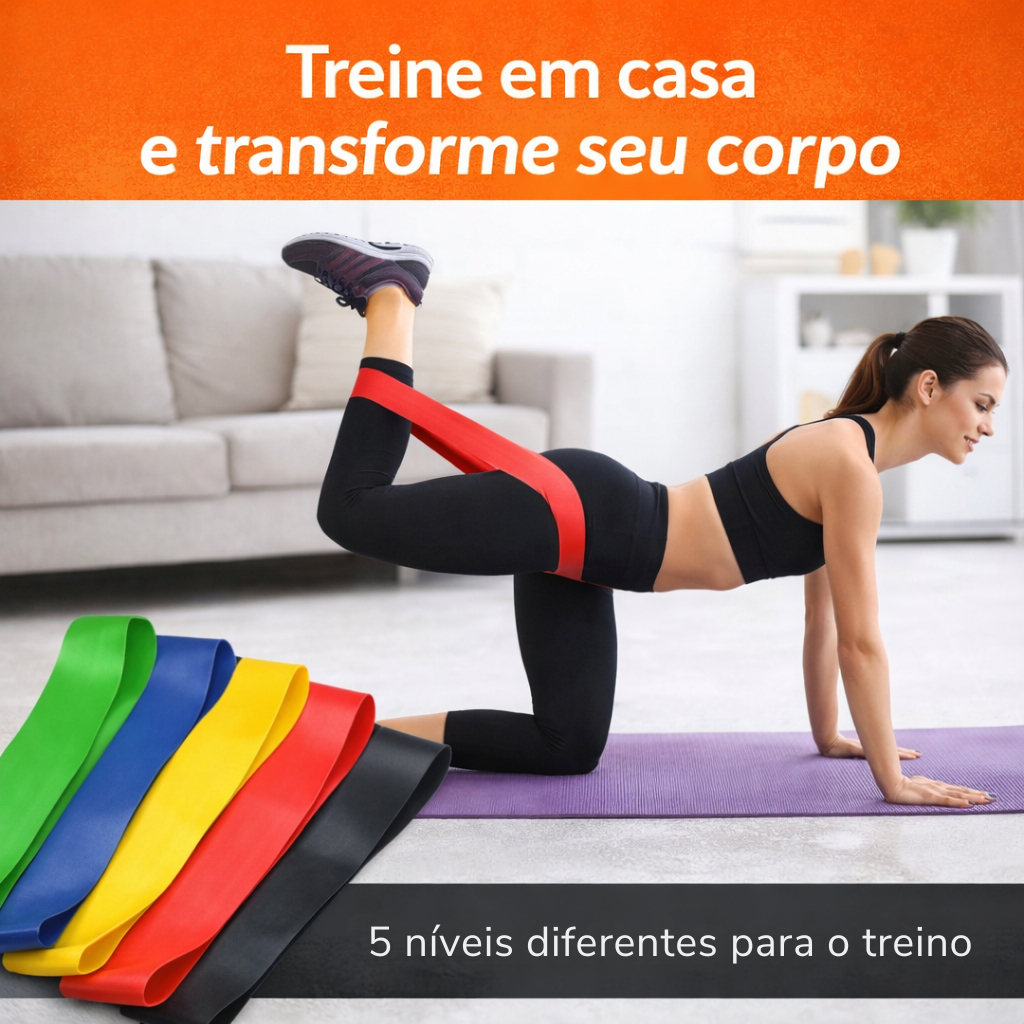 Mini Band Faixa Elástica Kit 5 Unidades Exercício Treino em Casa Funcional