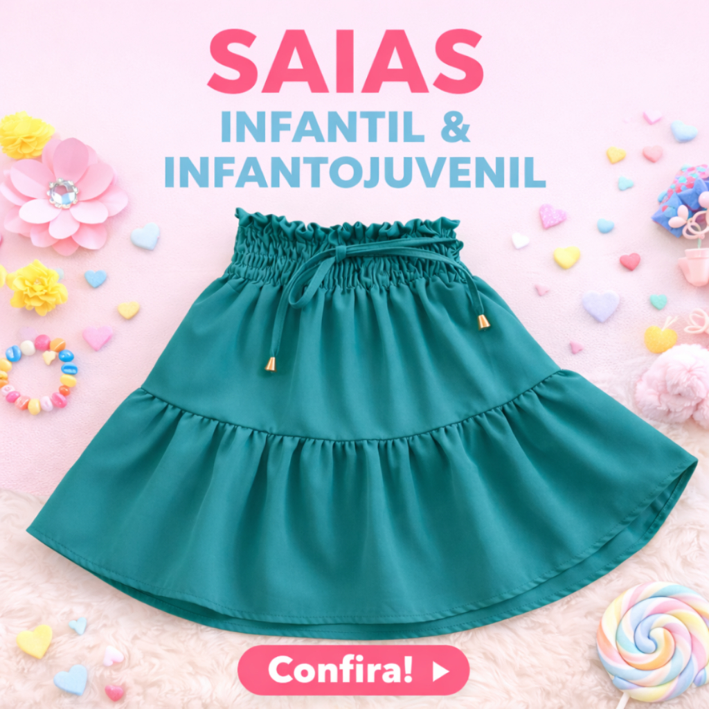 Saias infantil e infanto juvenil com elástico na cintura e  confortável para criança de menina  saia