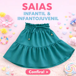 Saias infantil e infanto juvenil com elástico na cintura e confortável para criança de menina saia