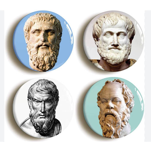 4 Pins Button  Filósofo Grego Aristóteles Platão Socrates Epicuro Clássico Botão Broche