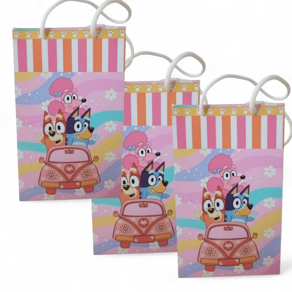 Sacolinha Surpresa Personalizada BLUEY ROSA Lembrancinha Festa PEGUE E MONTE - Tamanho P -Envio Rápido