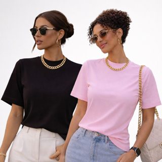 KIT 2 OU 1 Camisetas Oversized T-Shirt Feminina 100% Algodão Gola Alta Lisa Básica Premium Dia a Dia em Oferta na Shopee