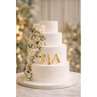 Aplique Para Bolo em Acrílico Espelhado Dourado Iniciais Personalizadas Casamento 10cm ou 15cm em Oferta na Shopee