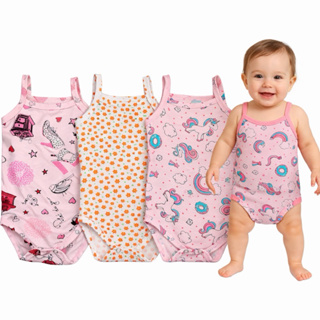 Kit 3 Body Regata Sem Manga Liso Infantil Bebê Menina Borie Regatinha Verão com Alcinhas 100% Algodão Enxoval Barato em Oferta na Shopee
