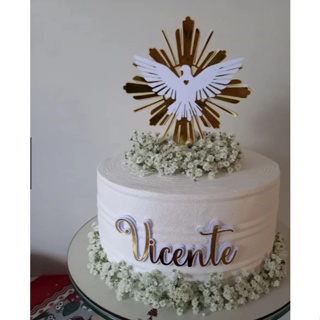 Topo de bolo para batizado - Batizado personalizado - Crisma - Divino Espirito Santo - Nomes personalizavel em Oferta na Shopee