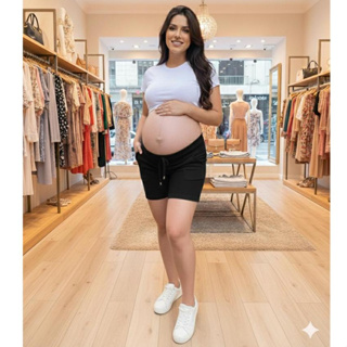 Short  Maternidade Bermuda Gestante Gavida Cos Alto em Oferta na Shopee