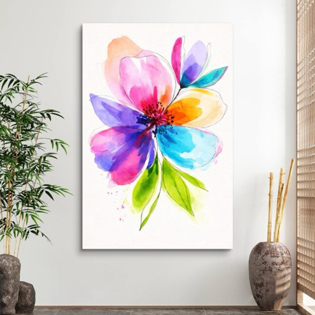 Quadro Decorativo Flor Colorida Aquarela Abstrata 110x80 cm Grande para Sala Quarto Moderna Premium em Oferta na Shopee