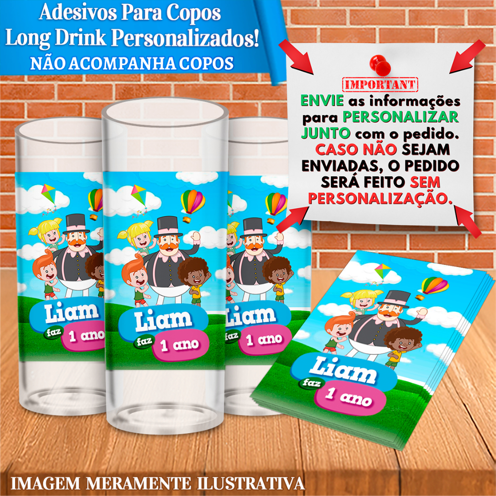 Adesivos Personalizados Mundo Bita - Indicados para Copo Long Drink