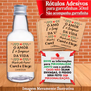 Rótulos Adesivos Personalizadas para Garrafinhas de 50ml "O amor é o tempero da vida" para lembranci