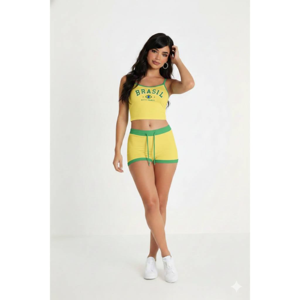Conjunto Brasil Feminino torcedor Cropped e shorts em : Compre o Melhor Preço e Entrega Rápida