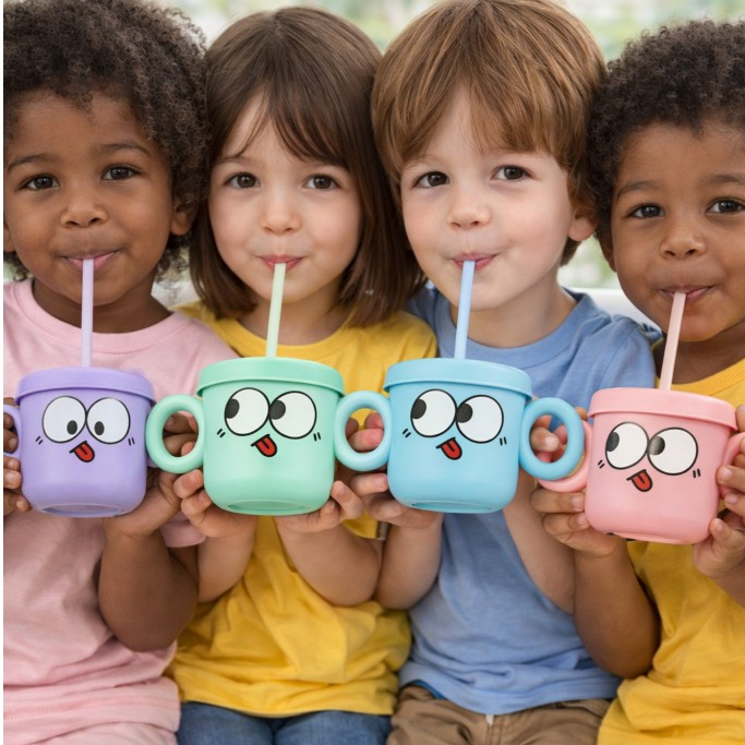 COPO FOFINHO INFANTIL COM TAMPA E CANUDO DUAS ABAS 250ML em Oferta na Shopee