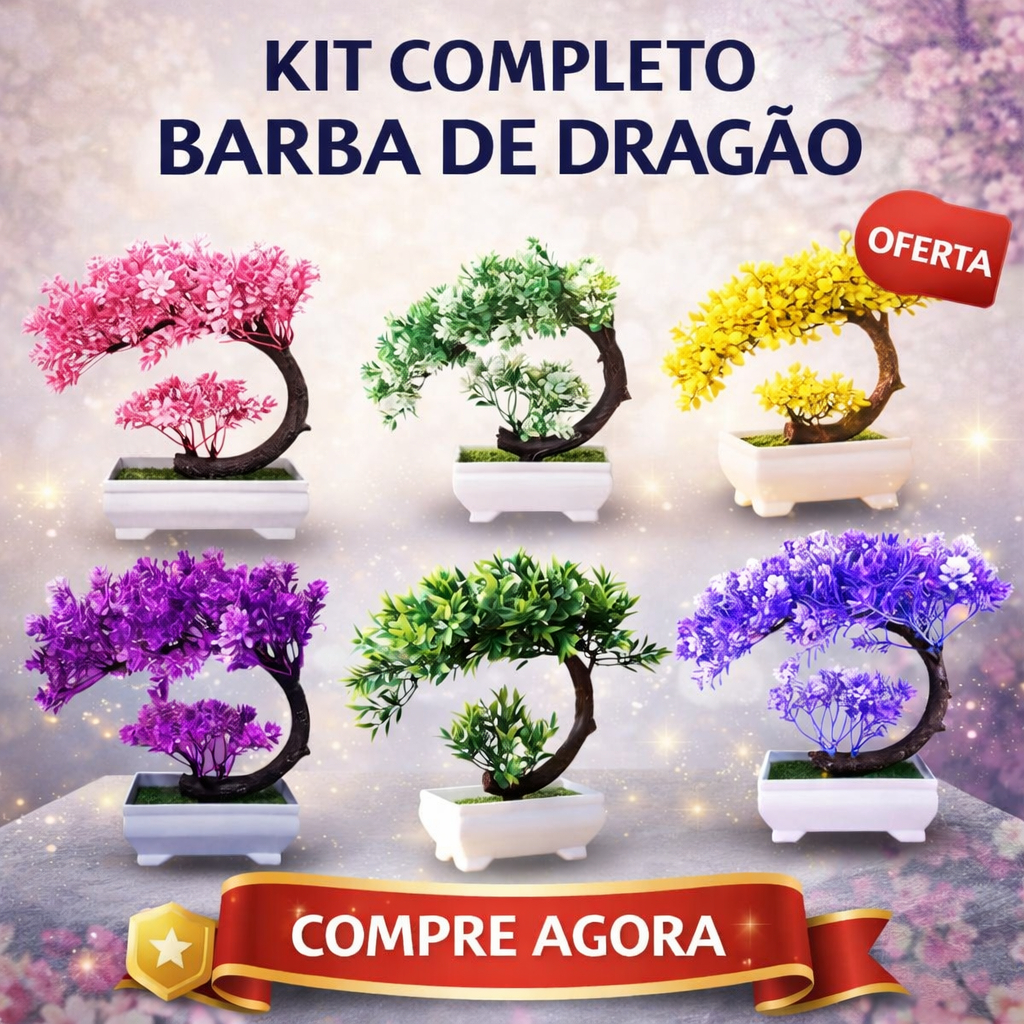 Kit 6 Bonsais Artificiais Barba de Dragão Coloridos – Elegância Oriental Sofisticação sem Manutenção