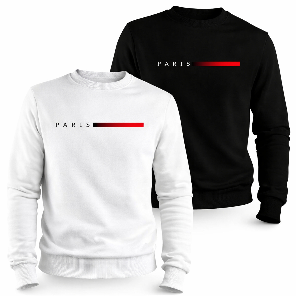 Kit 2 Moletom Paris Gola Redonda Blusa De Frio Algodão Casaco Feminino Masculino