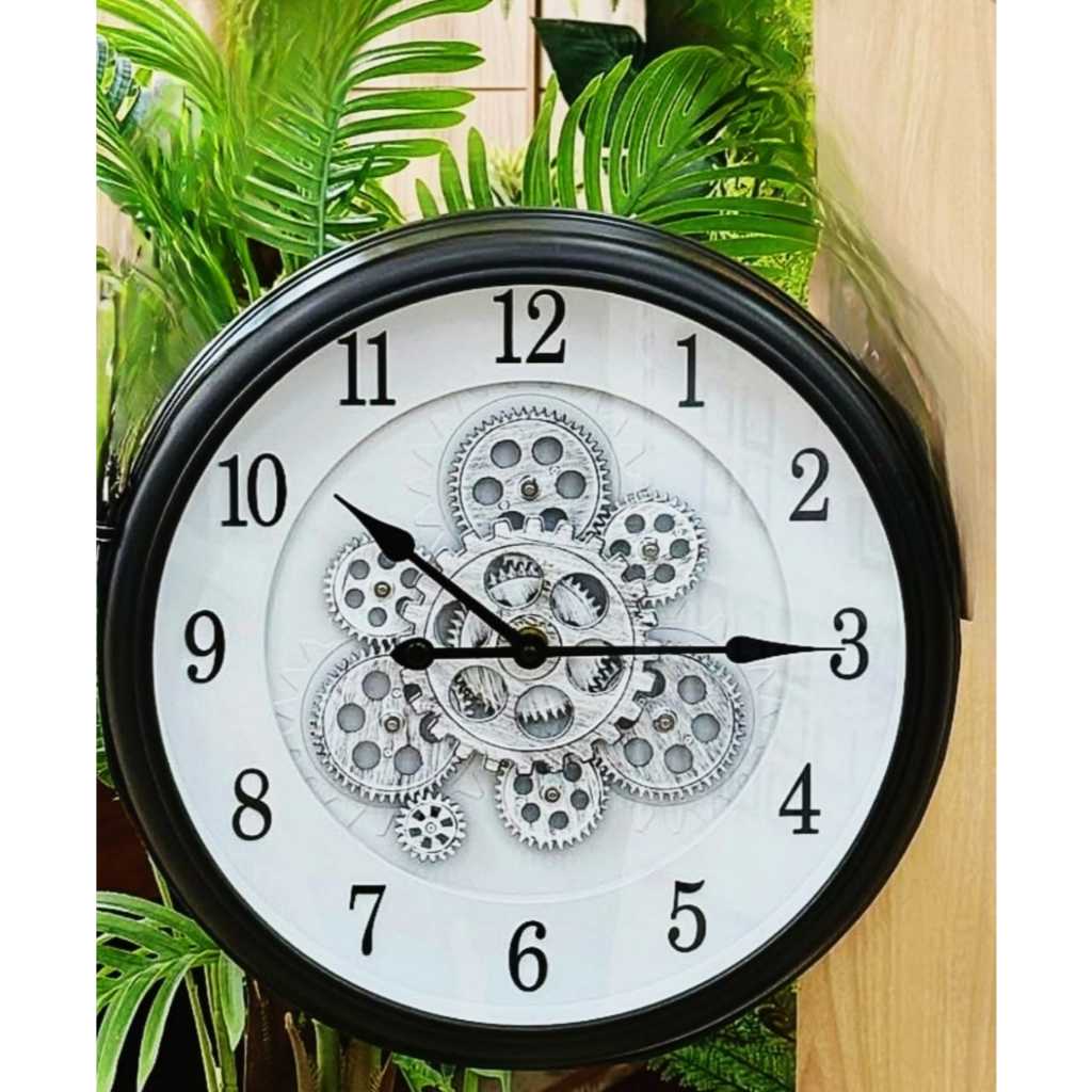 Relógio de Parede Rustico Vintage Grande 40cm Home Branco e Preto Retro Maquinário exposto