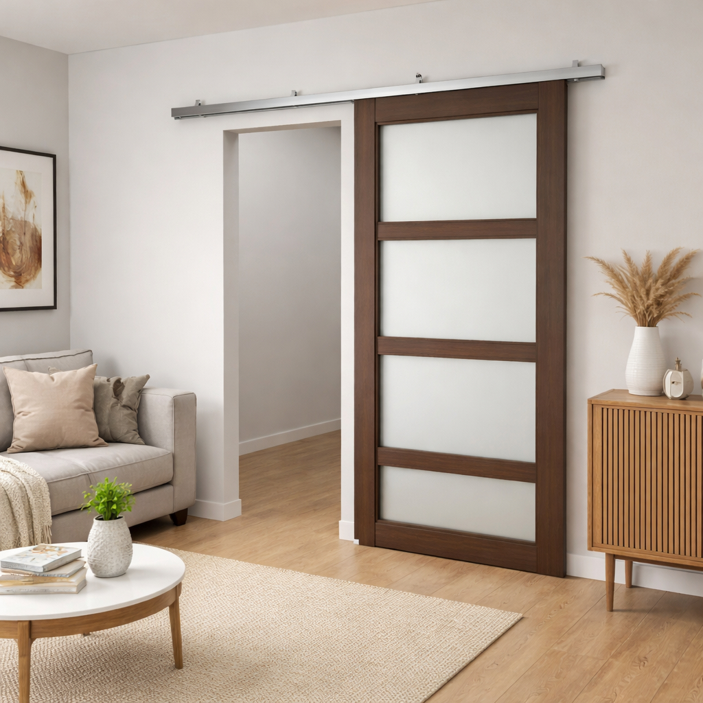 Kit para Porta de Correr 90cm Roldanas Trilho Dividido - Natural