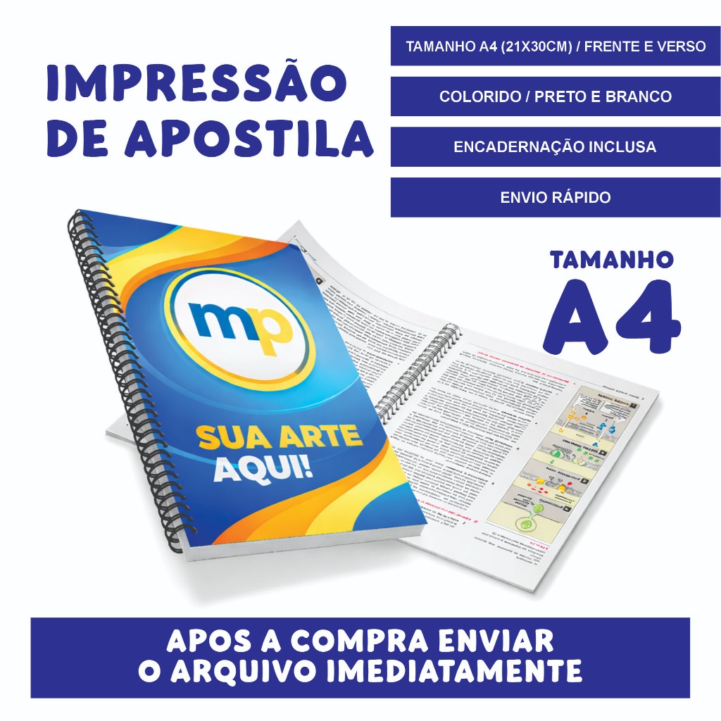 Apostilas Impressão até 600 Páginas | A4 | Frente e Verso | Colorido ou Preto e Branco | Encadernação Inclusa em Oferta na Shopee