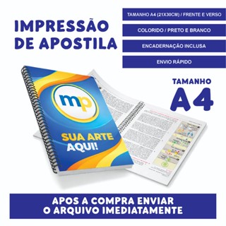 Apostilas Impressão até 600 Páginas | A4 | Frente e Verso | Colorido ou Preto e Branco | Encadernação Inclusa em Oferta na Shopee