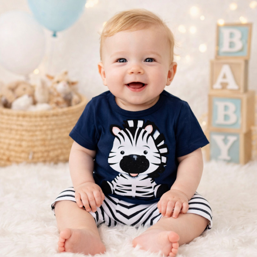 Conjunto Bebê Recém-Nascido - Camiseta + Short com Estampa Divertida Roupa Fofa e Confortável em Oferta na Shopee