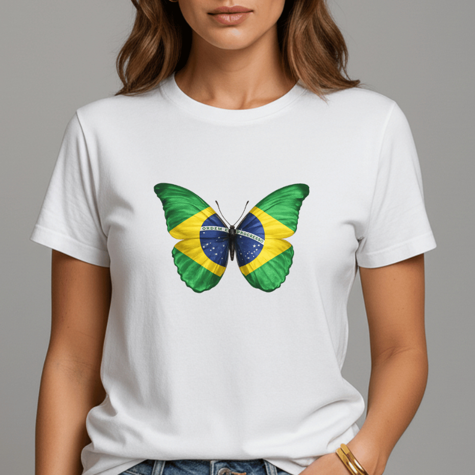 Camiseta Copa do Mundo Brasil Torcedor Algodão Premium 30.1 Presente Futebol Borboleta