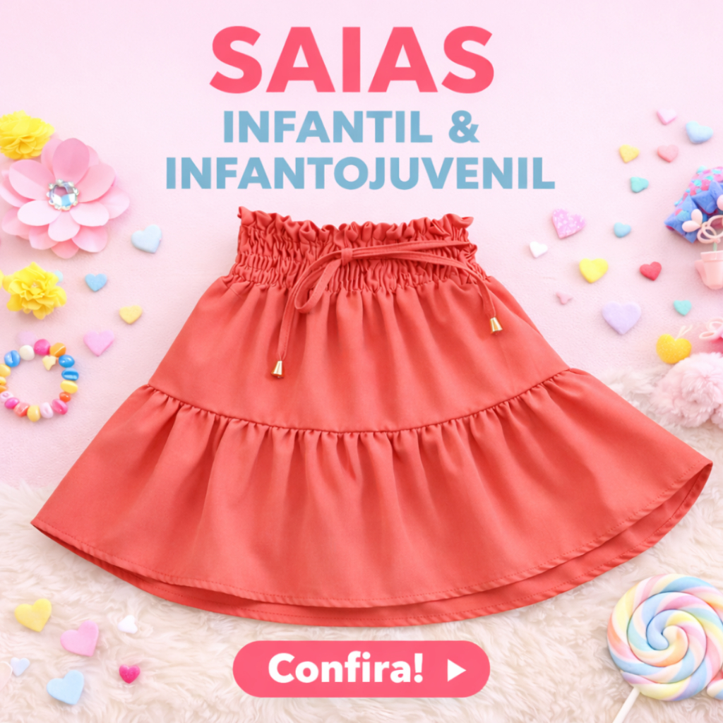 Saias infantil e infanto-juvenil com elástico na cintura, roupas para crianças soltinha