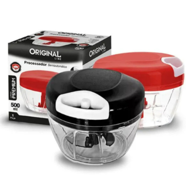 Processador de Alimentos Manual Inox - Fácil de Usar e Limpar, Tampa Segura, 500ml