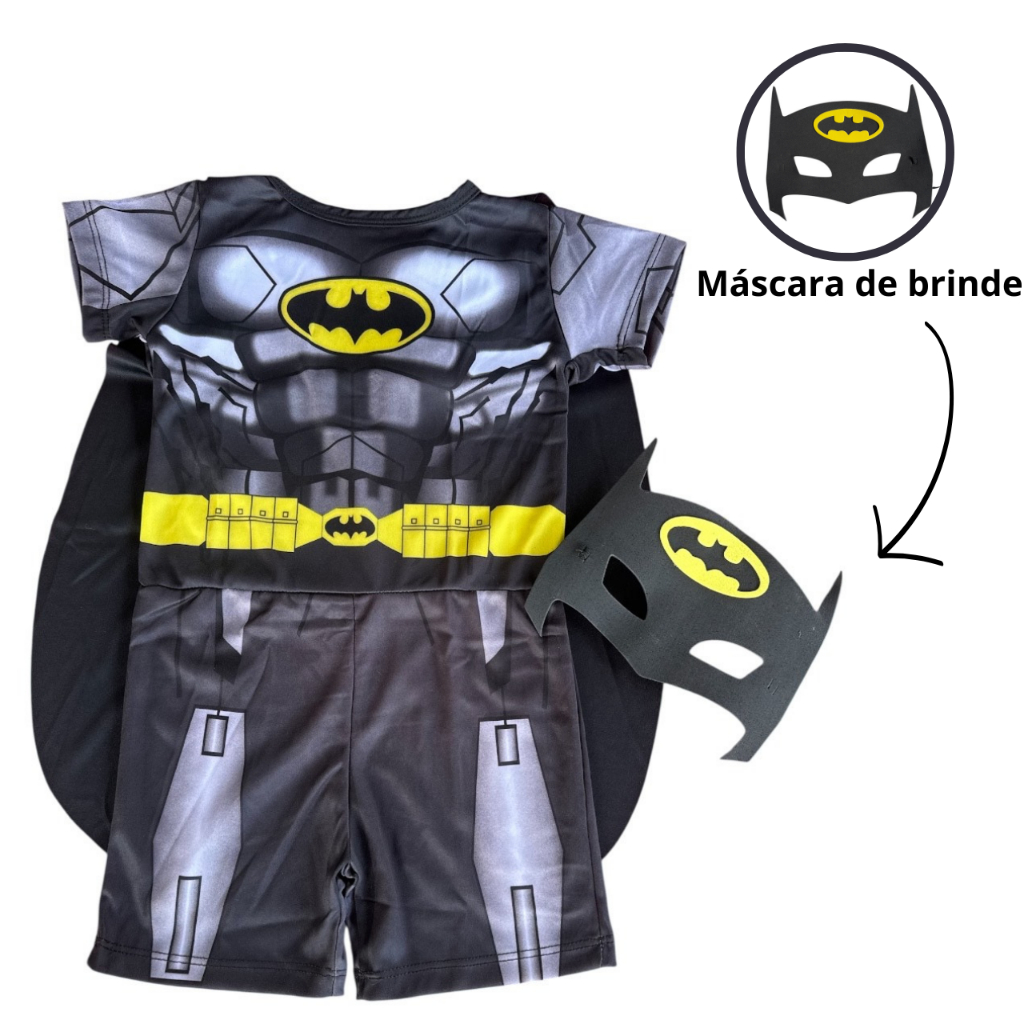 Fantasia Infantil Batman Super Herói com Capa e Máscara Roupa Personagem Menino em Oferta na Shopee