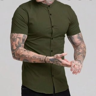 Camisa Social Masculina Gola Padre de Luxo Com Manga Curta Slim Fit Linho e Viscose Tecido Premium em Oferta na Shopee
