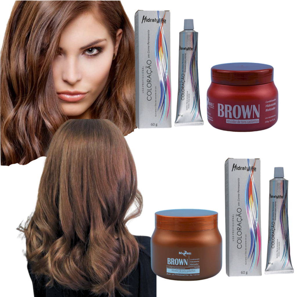 Kit Tinta Mairibel 7.7 Castanho Marrom Médio + Matizador Brown | Brilho e Manutenção